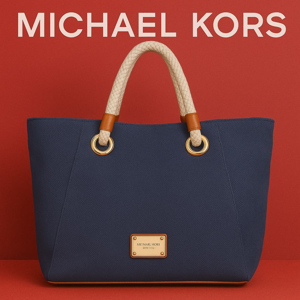 Michael Kors Navy Canvas Tote with Rope Handles & Anchor Charm